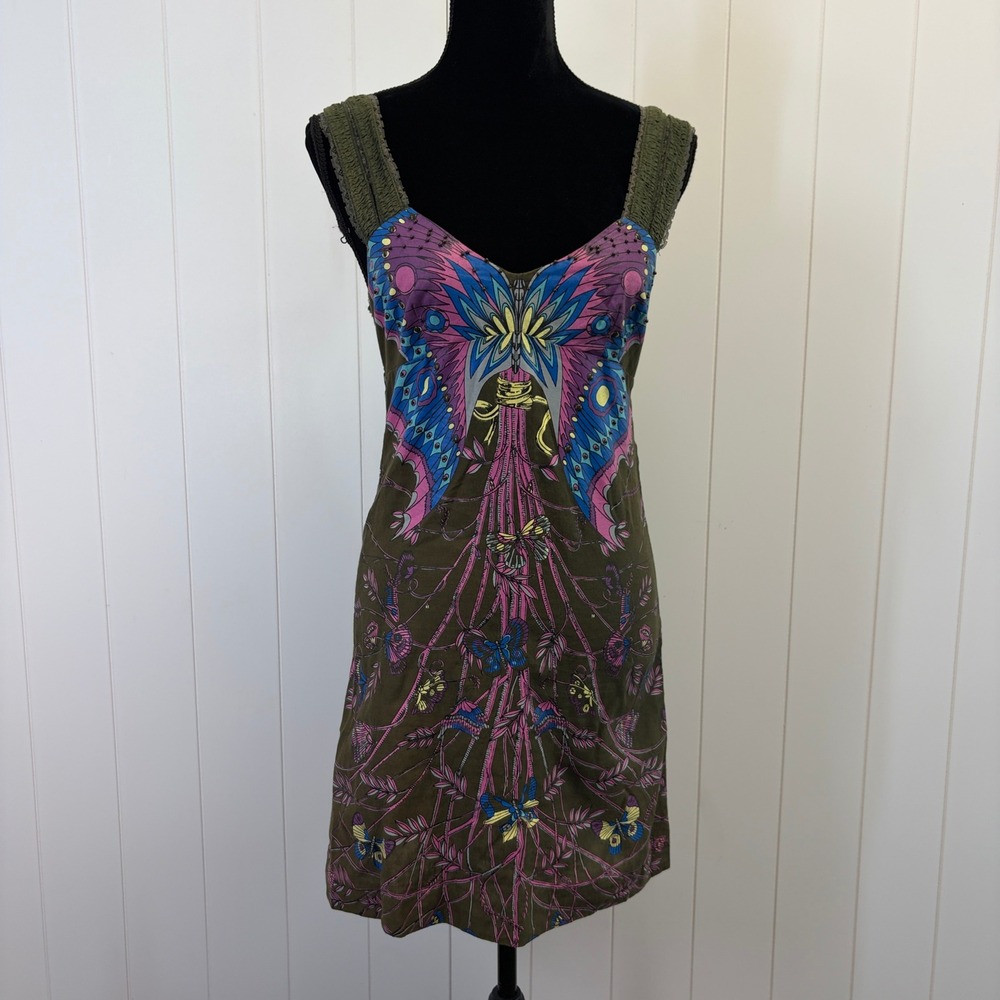 Y2K Free People Madame Butterfly Beaded Babydoll Mini Dress Women Size S Indie